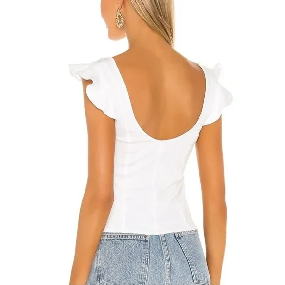 Free People Size L NEW White Flutter Sleeve Fleur Scoop Tank - Picture 2 of 11